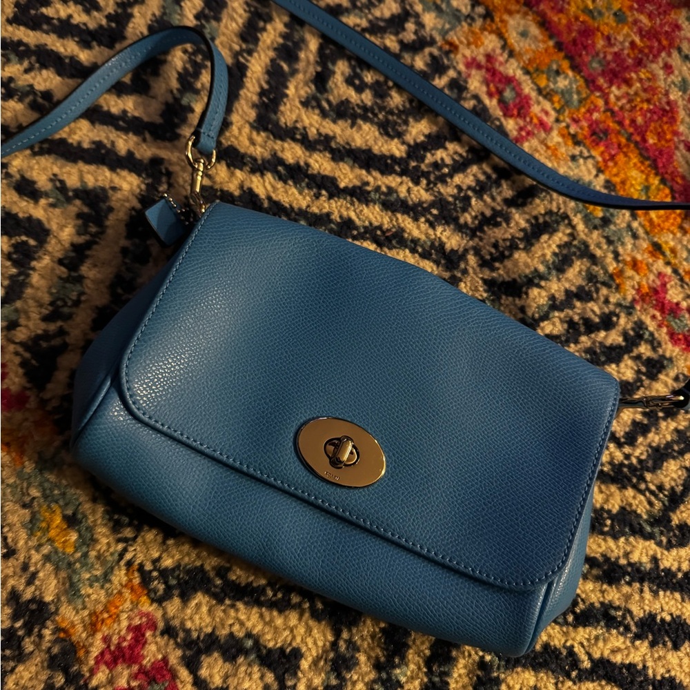 Coach Blue Leather Crossbody with Turnlock Closure